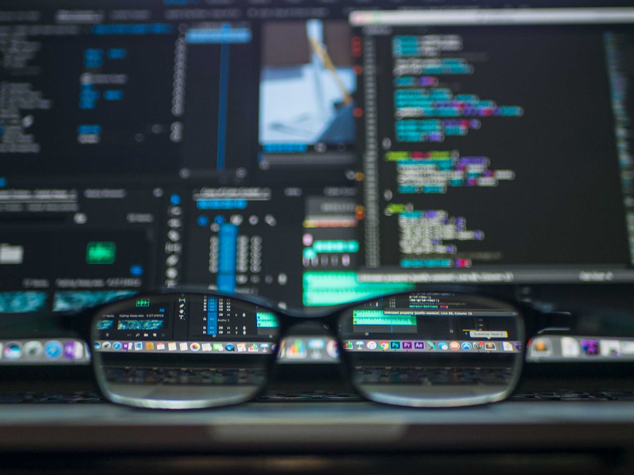The Art of Drawing Readers In: Your attractive post title goes here Eyeglasses reflecting computer code on a monitor, ideal for technology and programming themes.